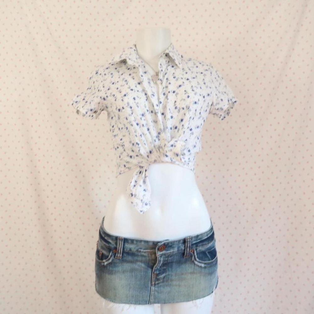 vintage jambangee floral button up top y2k coquette seersucker blouse - Picture 5 of 7